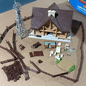 Vintage Log Cabin Playset Building Set - Brown & Tan